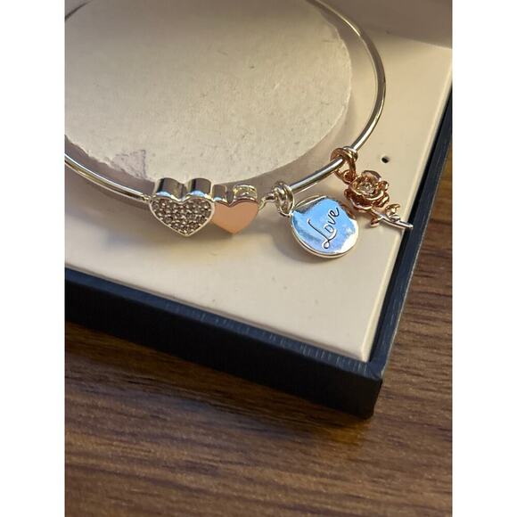 Nib- Brilliance Two-Tone "Love" Crystal Charm Bracelet - Picture 3 of 5